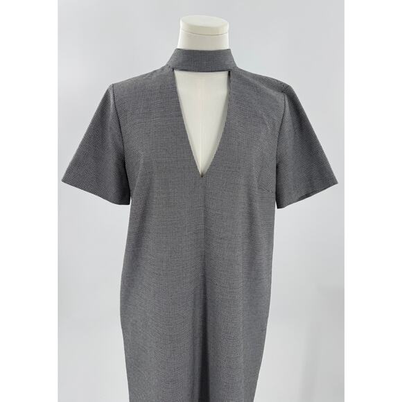 Zara Black & White Houndstooth short Dress V Neck Choker Band Mini M - Picture 1 of 9